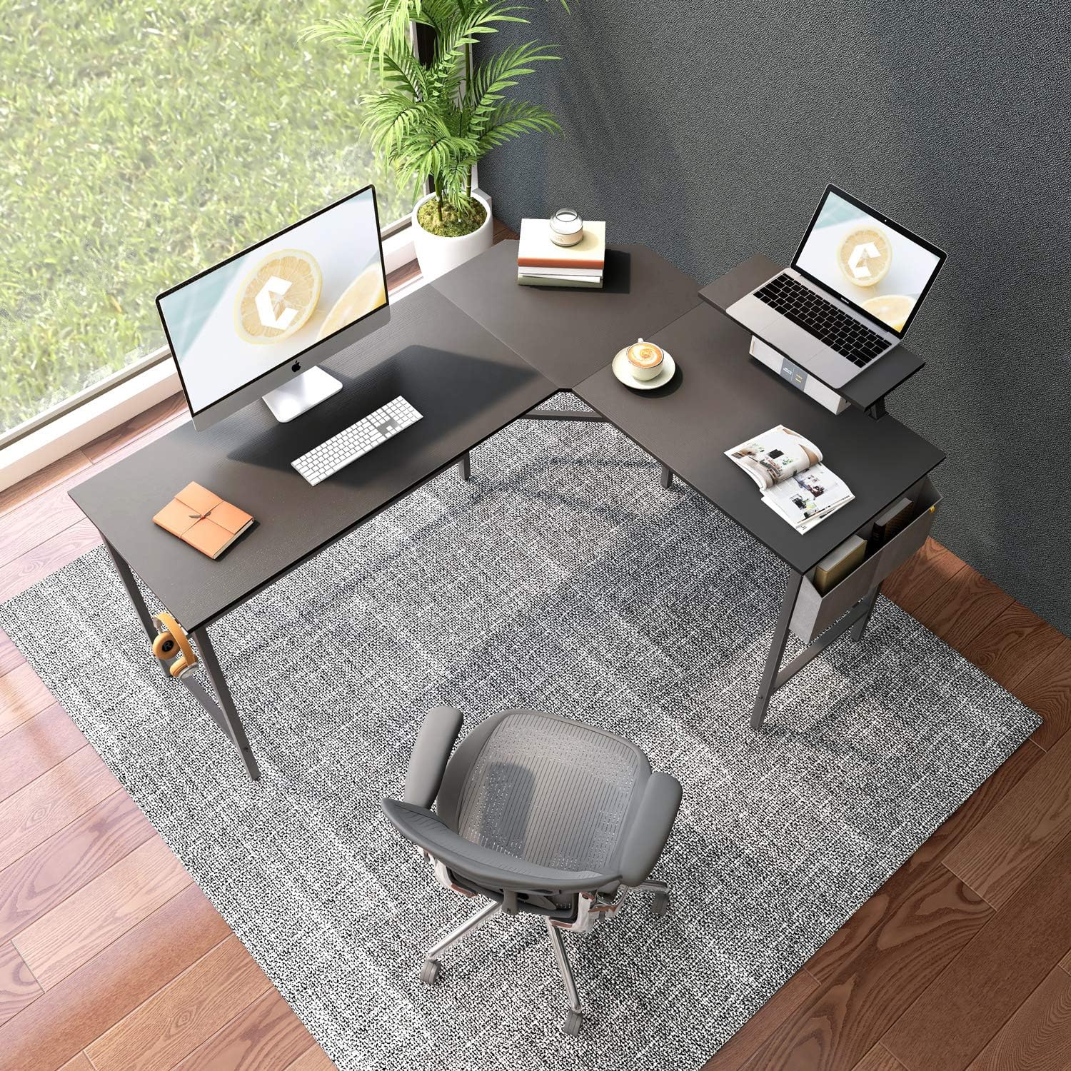 Cubiker Modern L-Shaped Computer Office Desk, Corner Gaming Desk with Monitor Stand, Home Office Study Writing Table Workstation for Small Spaces: Kitchen & Dining