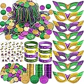 DMIGHT 232 PCS Mardi Gras Accessories - Masks bulk Beads Necklaces Coins Tattoos Carnival Parade Masquerade Party Decorations Supplies Party Favors