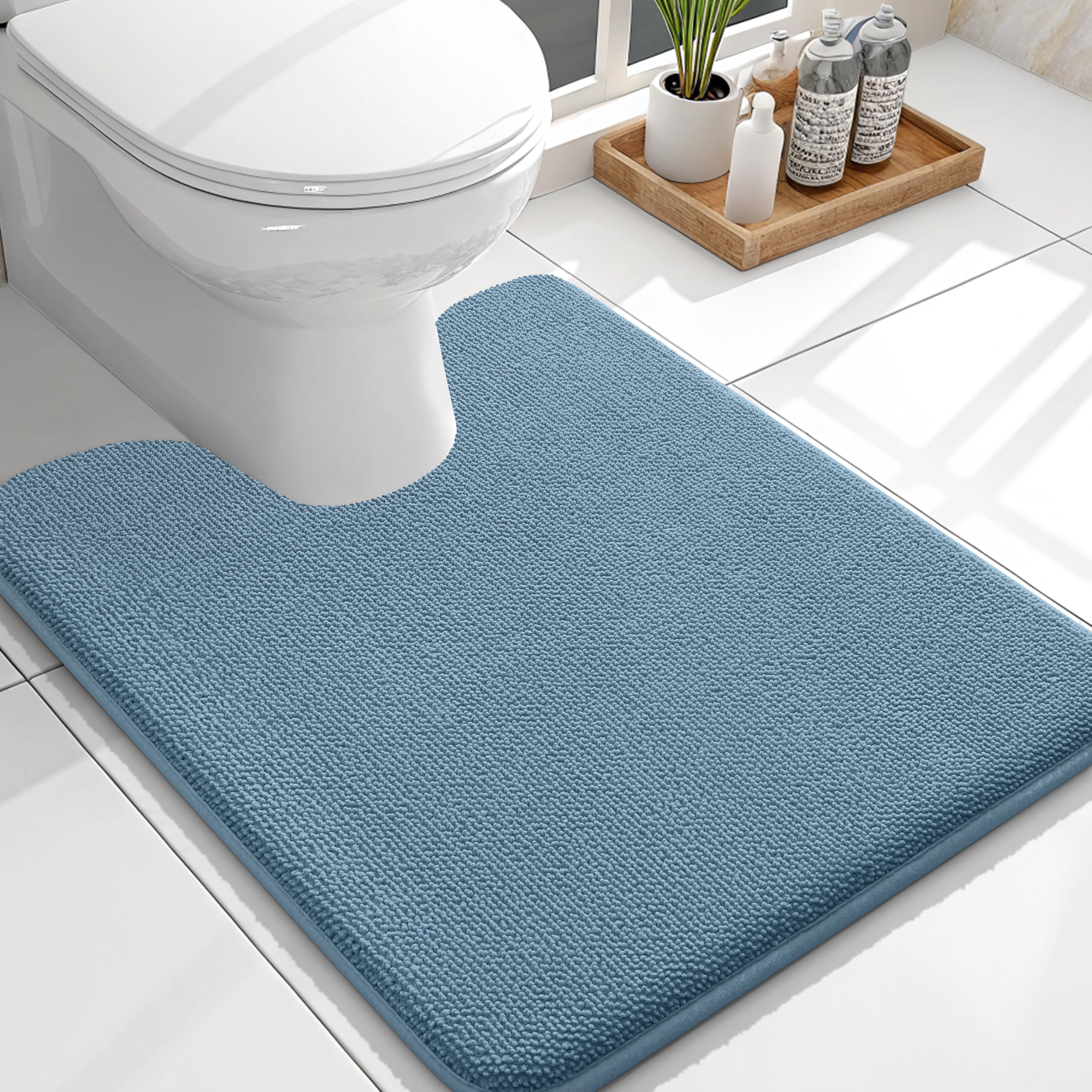 Photo 1 of OLANLY Toilet Rugs U-Shaped 24x20, Extra Soft Absorbent Thick Memory Foam Contour Bathroom Rugs, Dry Quickly, Machine Washable, Non-Slip Toilet Bath Mat, Home Decor Accessories, Airy Blue