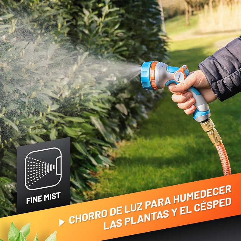 Pistola de Riego para Manguera Jardín - Pulverizadora 5 Chorros Resistente y Comoda - Control total con una Mano. Alcachofa de Mangeura Jardín