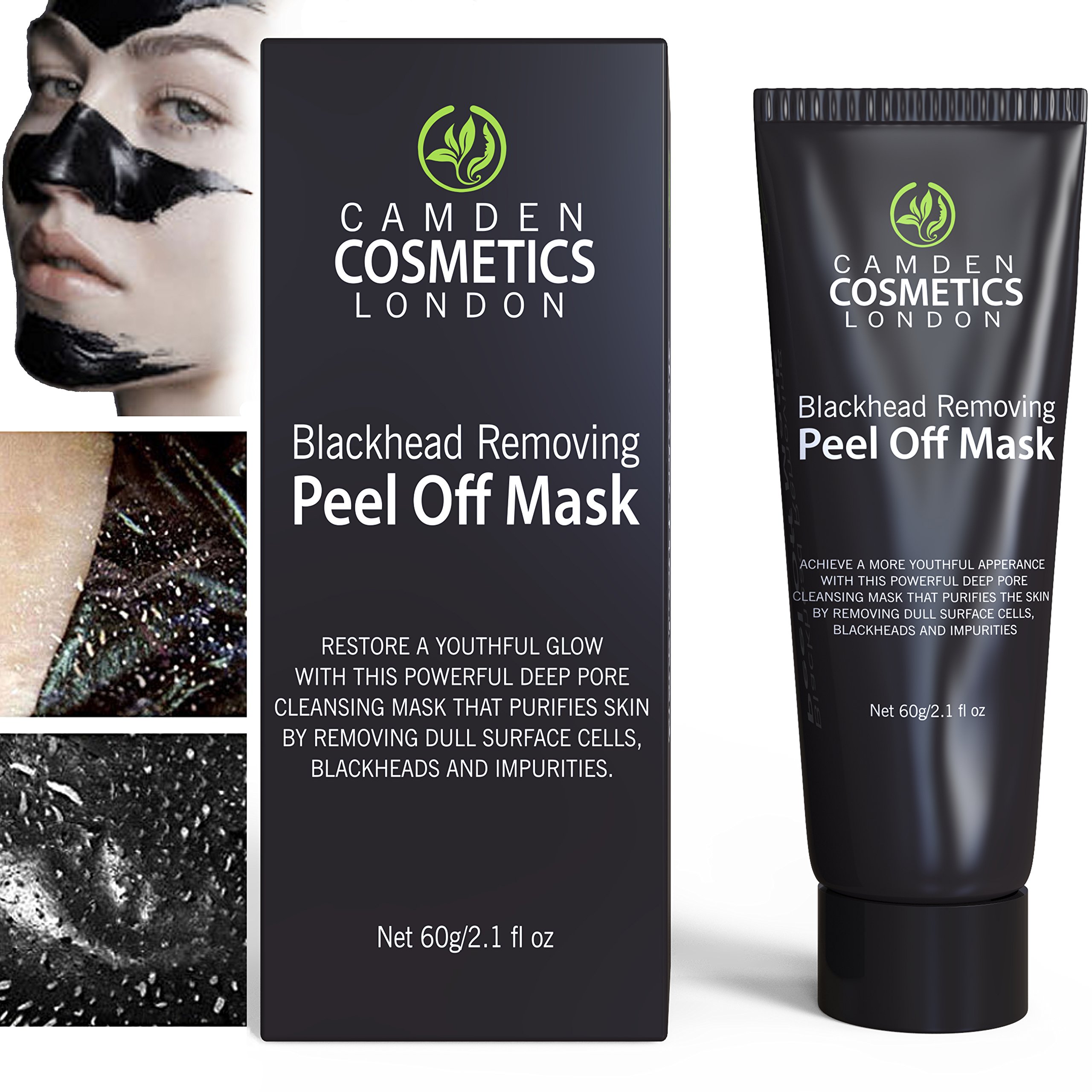 Blackhead Remover Mask - Peel Off Blackhead Mask By Camden Cosmetics - Natural Activated Charcoal Peel Off Black Mask - Deep Skin Blackhead Cleanser Purifying Mask To Remove Dull Cells, Blackheads & Impurities For Radiant Face - Blackhead E