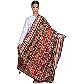 Exotic India Phulkari Dupatta/Chunni For Women's from Punjab with Multicolor Thread Embroidery and Bead-Mirror Work
