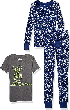 Spotted Zebra Disney | Marvel | Star Wars | Frozen Baby Boys' Snug-Fit Cotton Pajama Sleepwear Sets, Grey/Blue, Mickey Glow, 24 Months