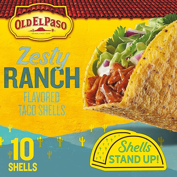 OLD EL PASO STAND ‘N STUFF TACO SHELLS, ZESTY RANCH, GLUTEN FREE CRUNCHY CORN TACO SHELLS, 10 CT, 5.4 OZ