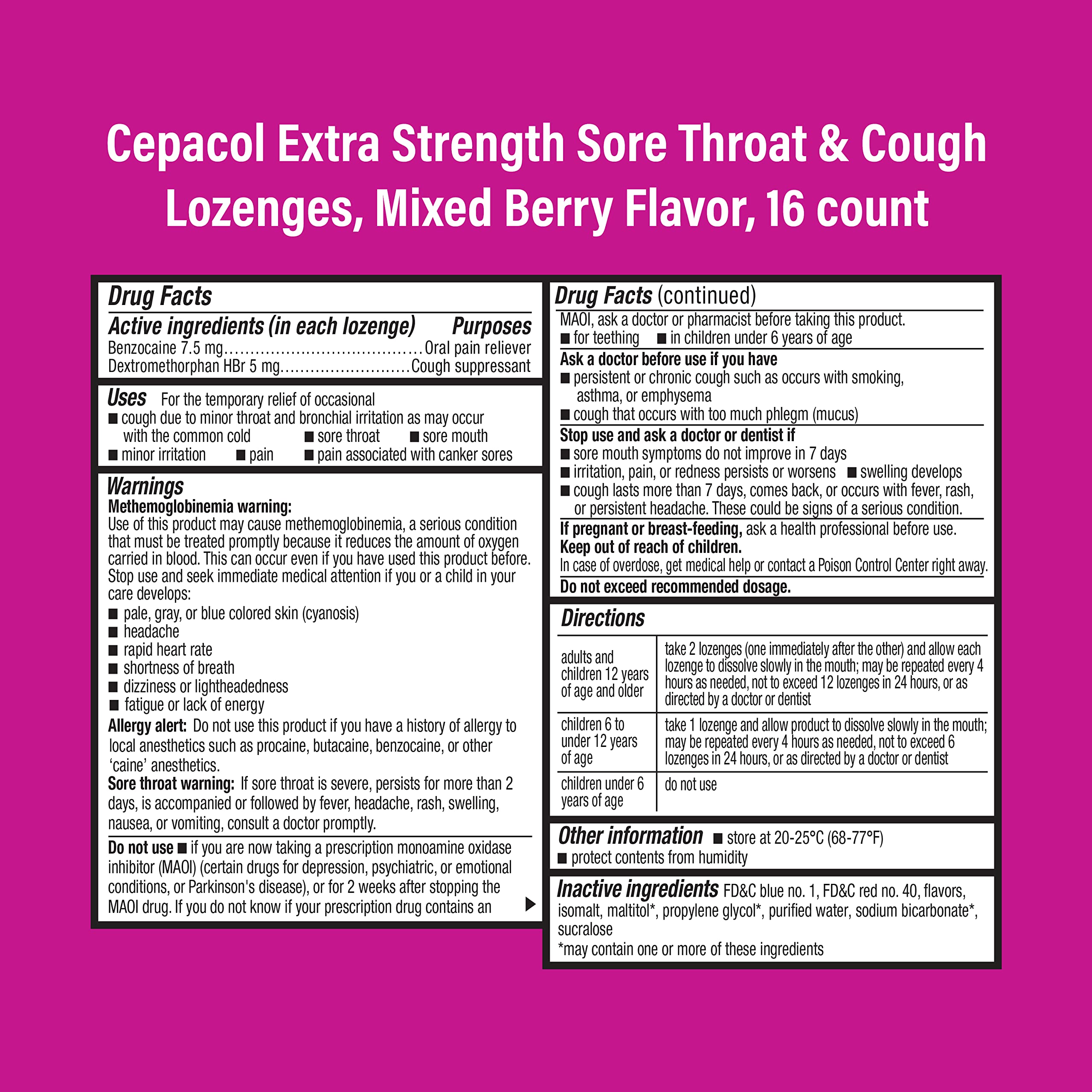 Cepacol Extra Strength Sore Throat & Cough Drop Lozenges, Mixed Berry 48ct (3X16ct)