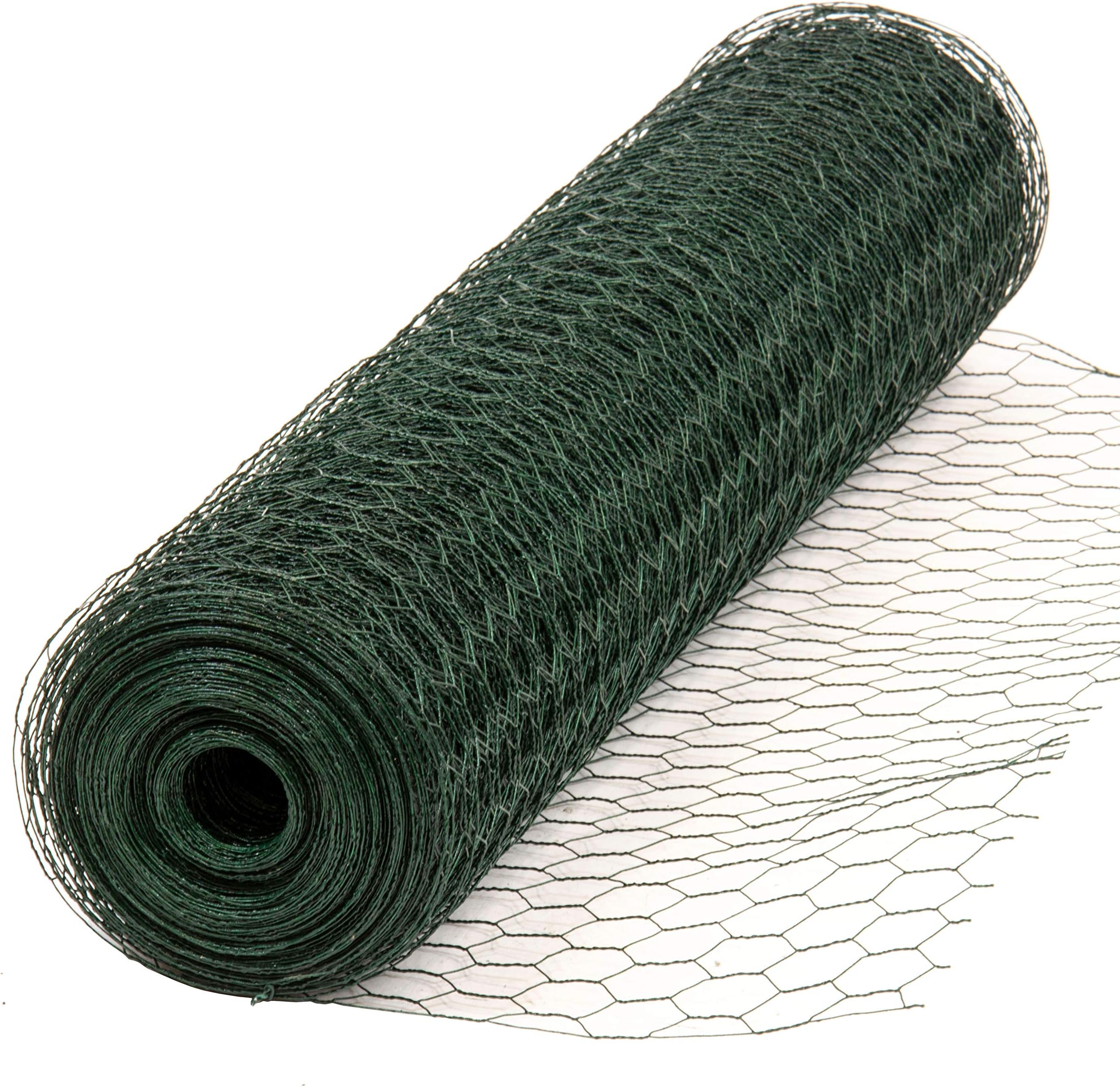 Alphapet® Green PVC Coated Galvanised Chicken Wire Mesh Aviary Rabbit Pet Steel Metal Garden Netting Fence - Hole Size: 25mm (0.6m x 36m)