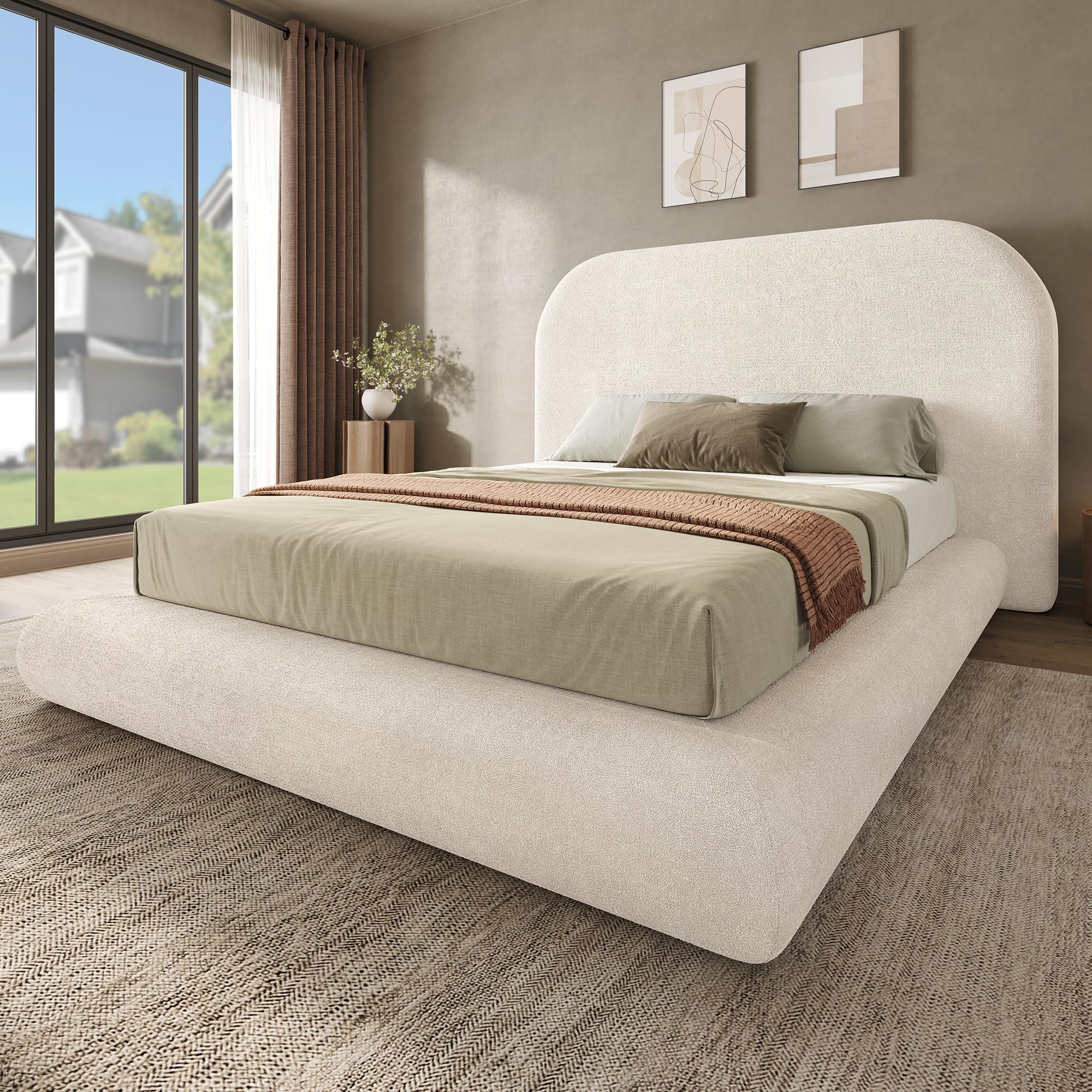 Photo 1 of *PARTIAL SET*
YITAHOME Queen Size Bed Frame, Velvet Upholstered Platform Bed Frame with Headboard, Soft Cloud Bed with Footboard, Rounded Corners, 10 Seconds Easy Assembly, Beige (Not Include Box Spring)