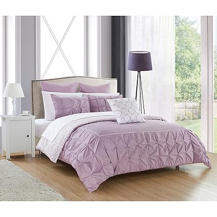 Amazon Com Ph 10 Piece King Lavender Purple White Comforter