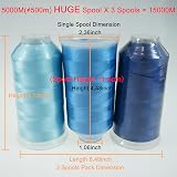 New brothread 3 Pack 5000M Polyester Embroidery Thread Blue Colors view 2