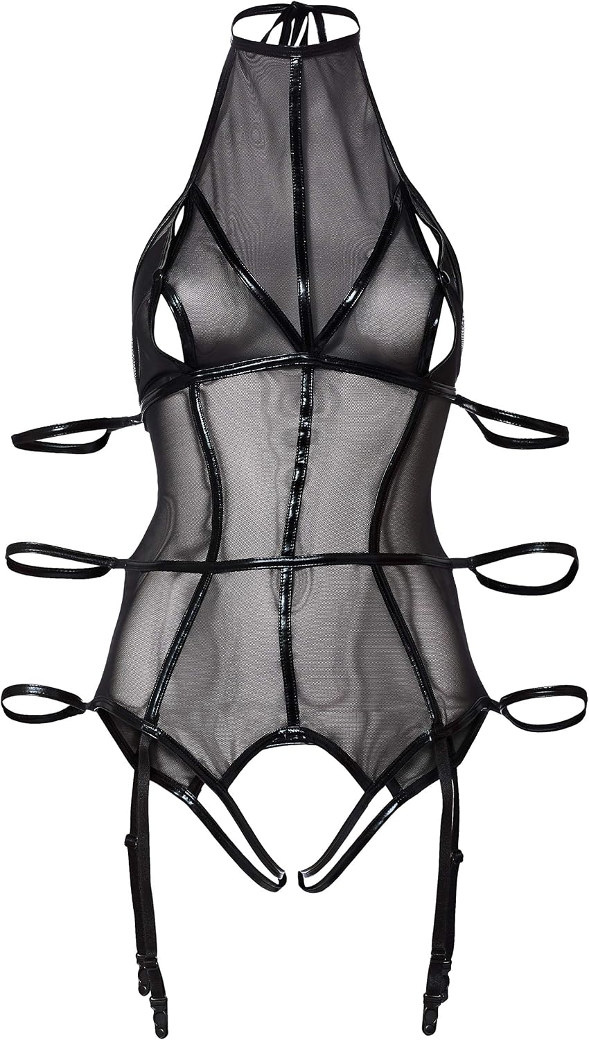 Cottelli Collection Sexy Lingerie Shaper Bondage Body with Garters, Large, Black
