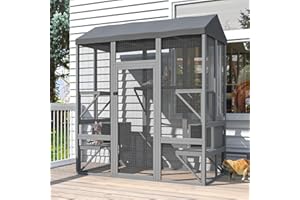 TIMHAKA Catio Outdoor Cat Enclosure, Large Cat House for Mulitiple Cats Walk in Cat Cage with Waterproof Cover and Sunshine Panel Roof, Feral Cat Shelter with 7 Platforms and 2 Resting Box, 72 inch