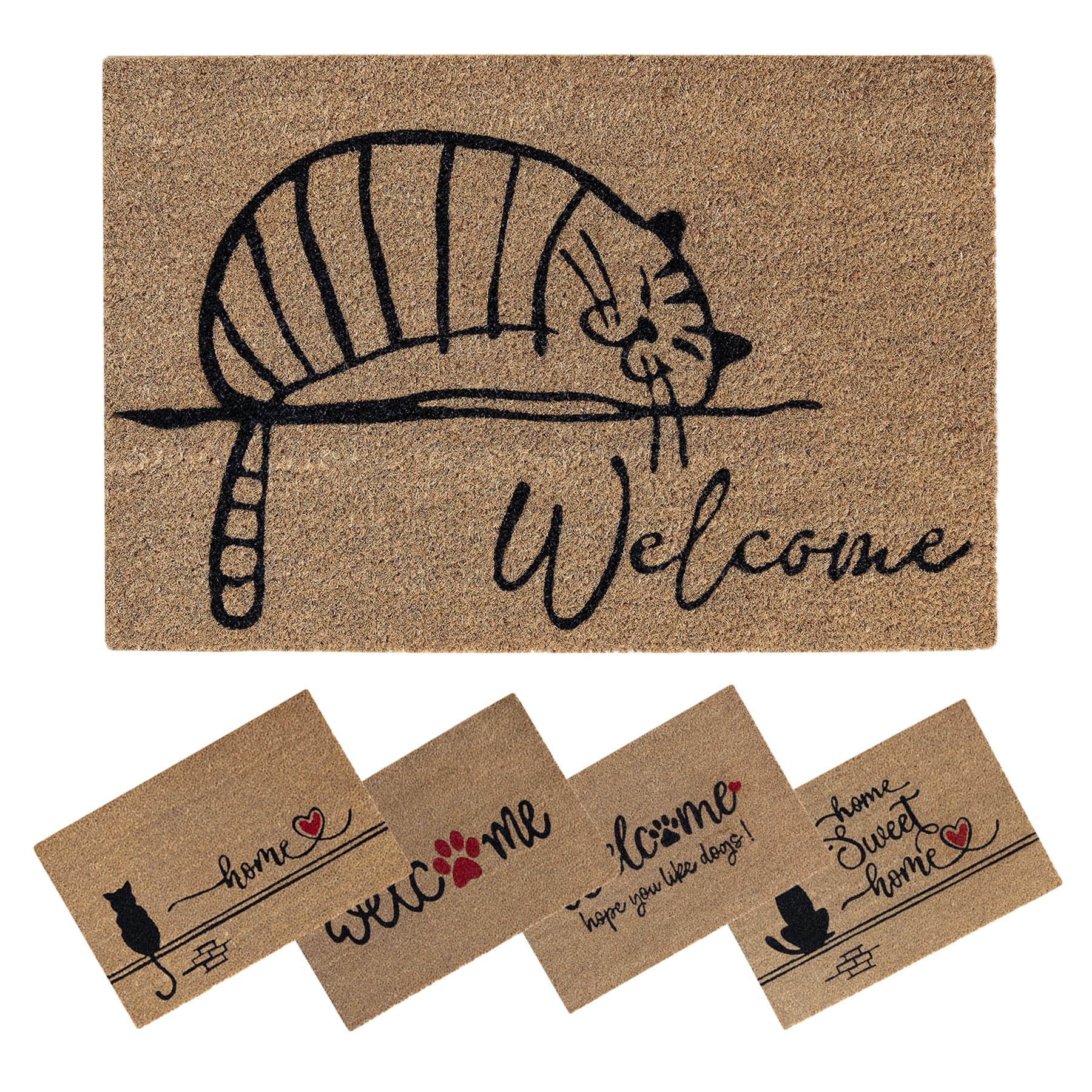 SPOTTED DOG GIFT COMPANY Door Mat Indoor Outdoor Welcome Coir Doormat for Inside Outside Entrance Front Door Mats 60 x 40cm Non Slip, Tabby Cat Themed Home Decor Gift for Cat Lovers Owners