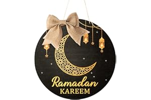 L1rabe Ramadan Kareem Hanging Ornament - Eid Mubarak Wreath Wooden Hanging Door Sign Decorations Eid Islam Mubarak Moon Black Gold Home Wall Door Window Decor Eid Mubarak Party Supplies (Eid Style)