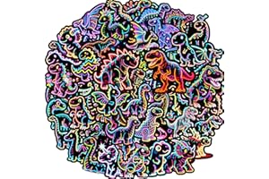 Dinosaur Stickers 56 Pcs Cool Neon Dinosaur Sticker Pack, Classroom Prizes, Waterproof Vinyl Stickers for Water Bottle Scrapb