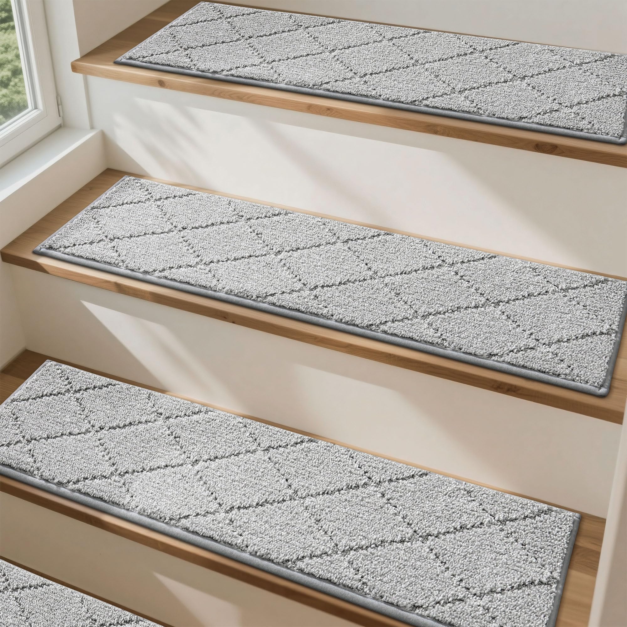 COSY HOMEER Edging Stair Treads Non-Slip 22 x 70cm(4PCS), Indoor Carpet Treads for Stairs, Stair Carpet Treads for Kids Elders and Dogs, Machine Washable, 100% Polyester, TPE Backing, Grey