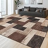 QDUIDU Modern Geometric Patchwork Indoor Area Rug for Living Room, Chocolate 6'x 9' Large Rug Rockwood Collection Hardwood Floors Decor for Bedroom, Brown Throw Carpet for Office Entryway Dining Room