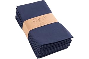 KAF HOME Chateau Easy-Care Cloth Dinner Napkins - Set of 12 Oversized (20 x 20 inches) - Navy Blue