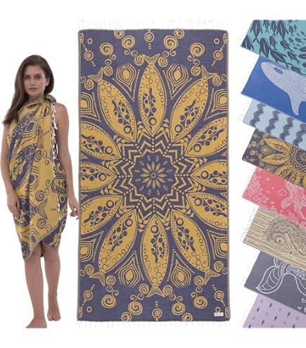 Oversized Turkish Beach Towel - 100% Cotton, Quick Dry & Sand Resistant - 69"x37" Large Towel For Pool & Travel