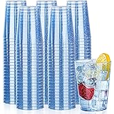 DaYammi 100 Pack Blue Plastic Cups 10 oz Disposable Cups Tumblers, Elegant Blue Glitter Party Drinking Cup Perfect for Wedding, Fancy Disposable Cup Plastic Cocktail Glasses Wine Glasses for Party