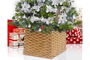 ZWHTB 21in Christmas Tree Collars for Artificial Trees, Pencil Tree Collar for Slim Trees, Boho Rustic Holiday Decor Xmas Tree Ring, Basket Base Cover, Christmas Tree Guard for Cats