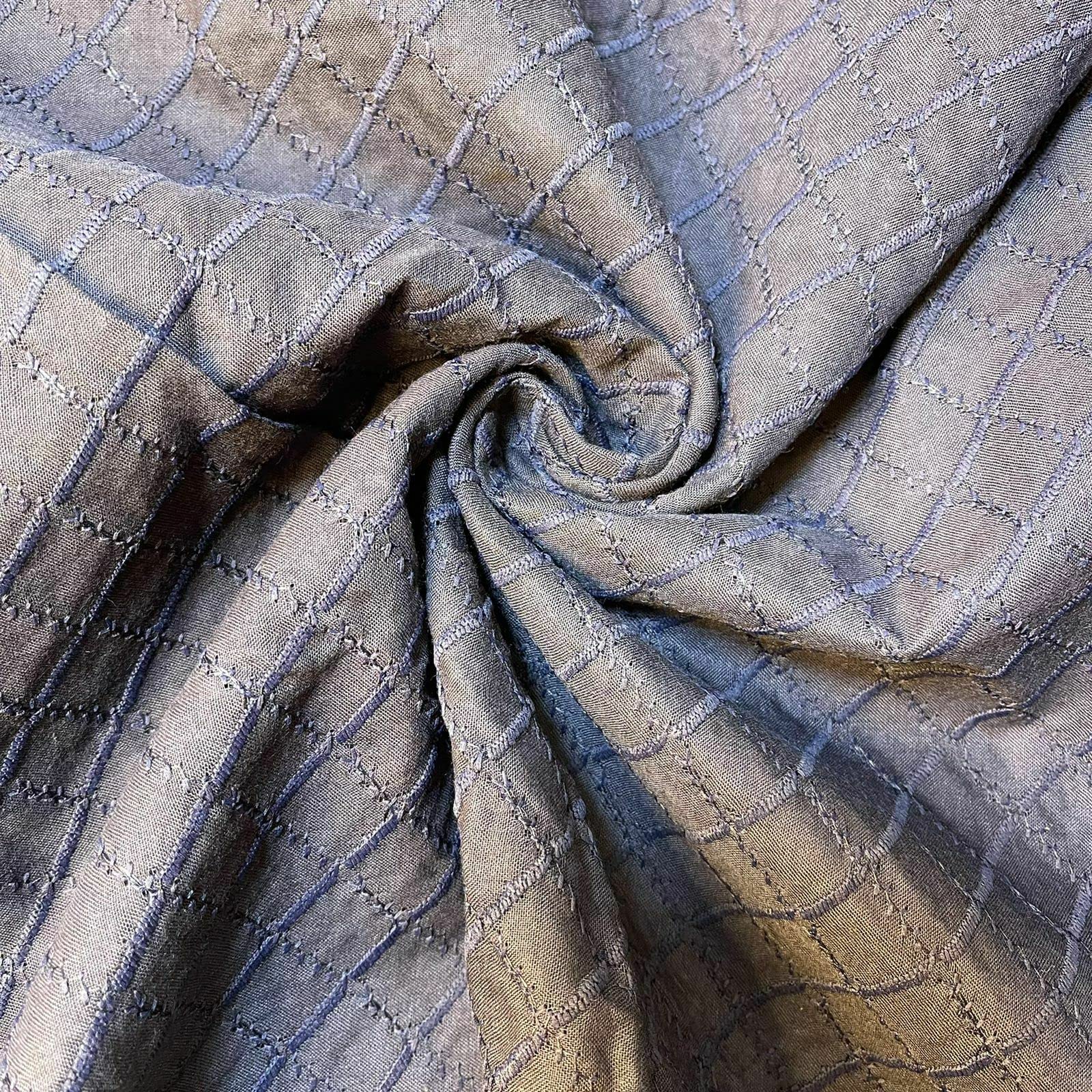 Indian 100% Cotton Lawn All Over Border Broderie Anglaise Embroidered Dress Craft Fabric Material 44" - 112 cm Wide Sold As Pre - Cut Lengths (5 Meter, Navy Blue)