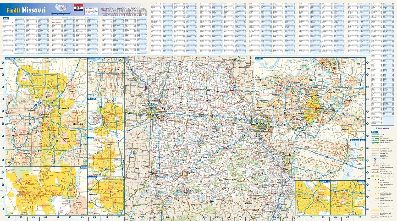 Globe Turner Missouri State Wall Map - 32.75" x 18.25" Laminated
