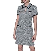 Karl Lagerfeld Womens Short Sleeve Key Hole Neckline Knit Tweed Dress