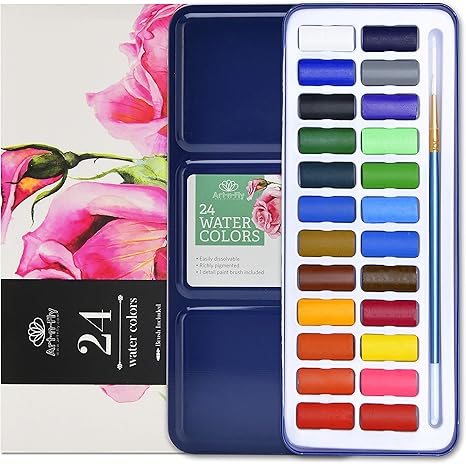 Ensemble De 36 Couleurs Aquarelle Set De Peinture A L Eau De Voyage Portable Comprend L Eau Pinceaux Eponges Palette De Melange 24 Amazon Ca Maison Et Cuisine