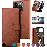 DuckSky compatible with iPhone 16 Pro Max Genuine Leather Wallet case【RFID Blocking】【4 Credit Card Holder】【Real Leather】Flip Folio Book Phone case Cover Women Men for Apple 16 ProMax case Light Brown