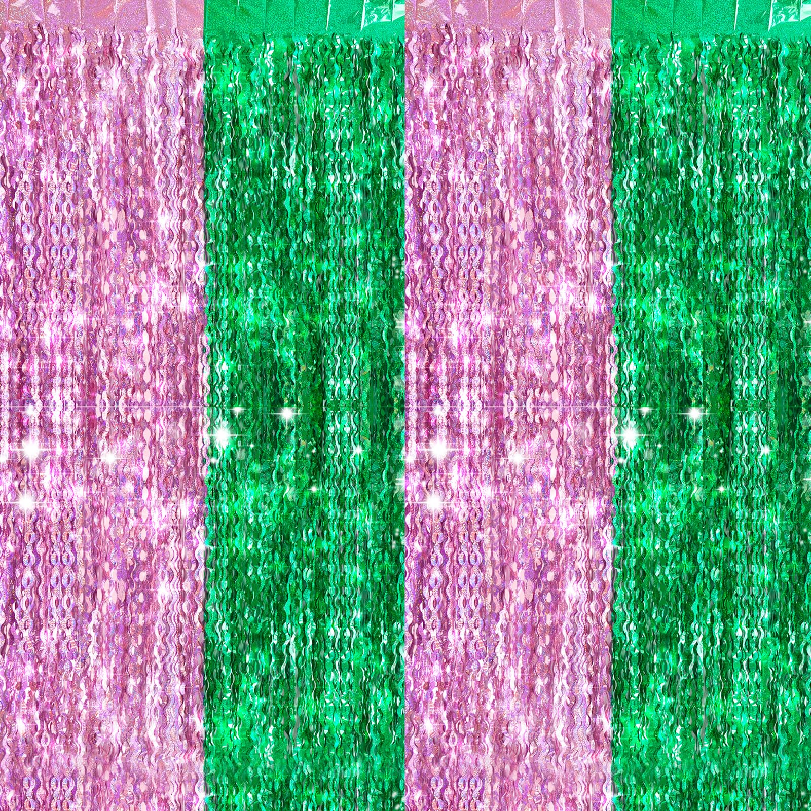View 1 of 2 Pack Pink and Green Wave Shaped Shiny Foil Fringe Curtain Party Streamers Foil Curtain Backdrop Photo Booth Props for Birthday Baby Shower Witch Theme Decorations