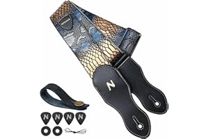 Nefelibata Guitar Strap with Pick Pocket, 2.3 inch Leather Carving Guitar Straps with Vegan Leather Ends,60s Vintage Style（Snakeskin-2）