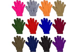 Glooarm 12 Pairs Kids Gloves Winter Toddler Gloves Full Fingers Knit Gloves Children Stretchy Warm Gloves Bulk for Boys Girls