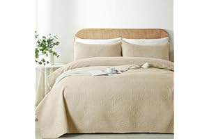WURUIBO King/Cal King Quilt Set Beige,Ultrasonic Embossed Bedspread, Lightweight Microfiber Coverlet, Modern Thin Bedding Set for All Season, 3 Piece(1 Quilt,2 Pillow Shams)