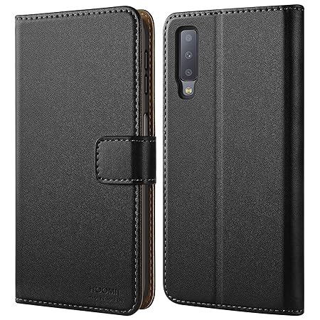 HOOMIL Handyhülle für Samsung Galaxy A7 2018 Hülle, Premium Leder Flip Schutzhülle für Samsung Galaxy A7 2018 Tasche, Schwarz