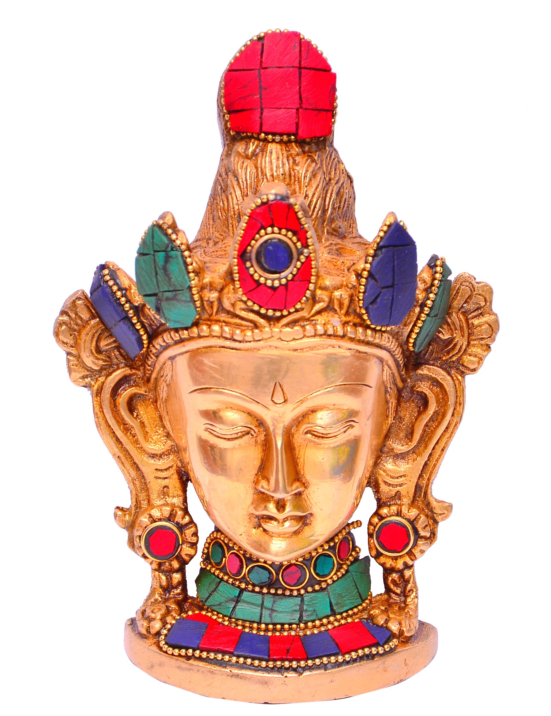 Purpledip Brass Idol Buddhist Goddess Tara: Table Top Decor Figurine With Gemstones; Collectible Gift (11287)