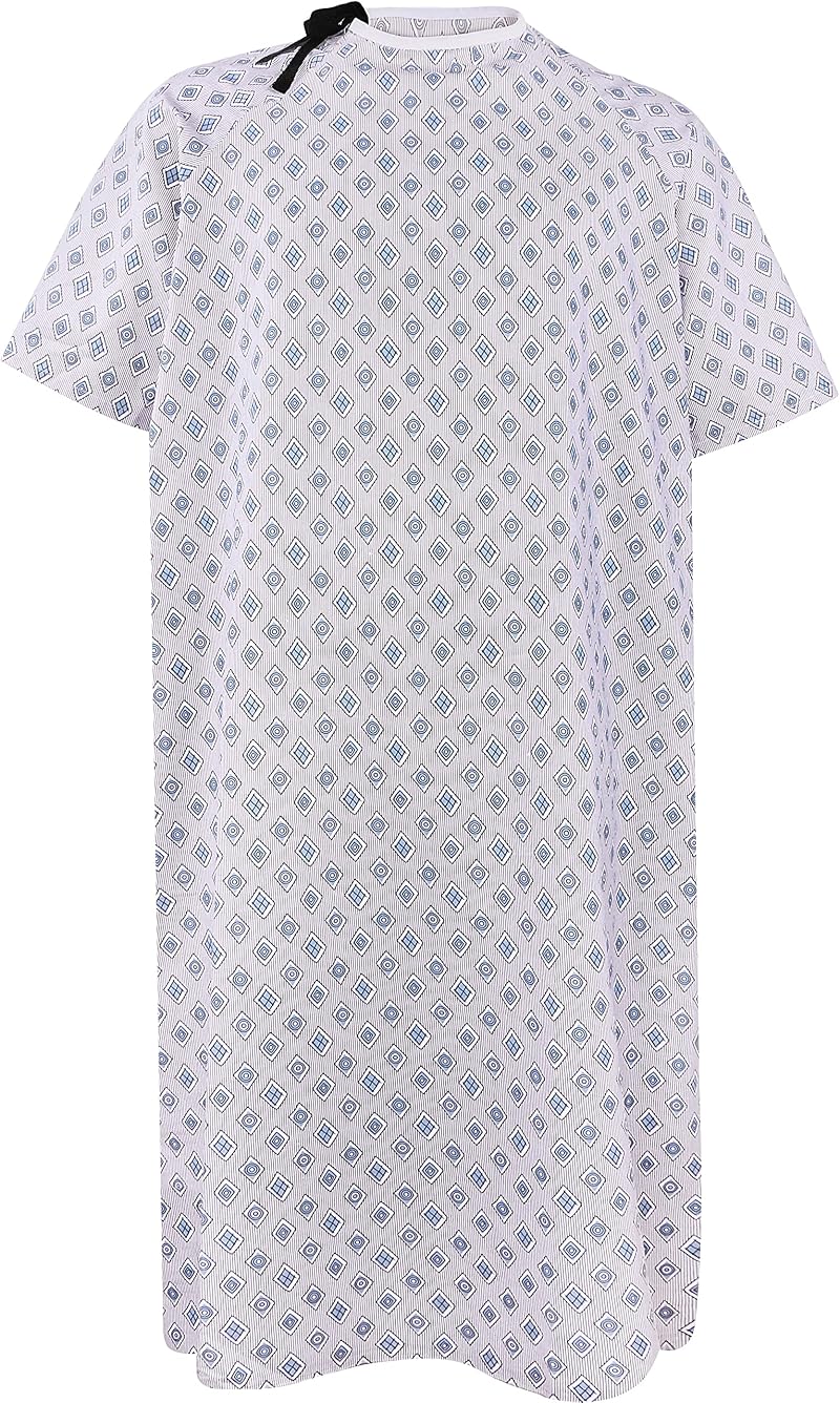Utopia Care Patient Gown Blue Diamond Print Back Tie Fits Up To 2XL 47 Long 66