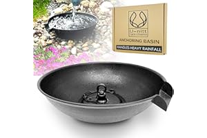 U-nitt 12" Spill Bowl Downspout Catch Basin for Rain Chain Anchoring & Stake | Rainwater Collection for Roof |Gutter Catch Basin | Good for Water Fountain & Birdbath | Black | Handles Heavy Rain