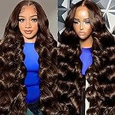 Kkioor Chocolate Brown Human Hair Wig 13X4 Body Wave Lace Front Wigs Human Hair Pre Plucked 200 Density HD Frontal Wig Colored Brown Glueless Wigs 18 Inch