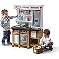Step2 Lifestyle Custom Kids Kitchen Playset, Indoor/Outdoor Kitchenette, Interactive Play with Lights and Sounds, Made of Durable Plastic, 20 Piece Toy Accessories, Toddlers 2+ Years Old, Tan
