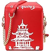 Ondeam Tower Print Crossbody Shoulder Bag,Pu Chinese Takeout Box Totes Purse for Women(Red)