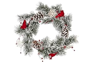 Worth Imports Snowy Snowflakes 22" Pine Wreath W/Cardinals On Natural Twig Base