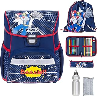 Schulranzen Set 6 Teile Herlitz Loop Plus Jungen Mädchen leicht Ranzen Grundschule rf (Comic Hero 577)