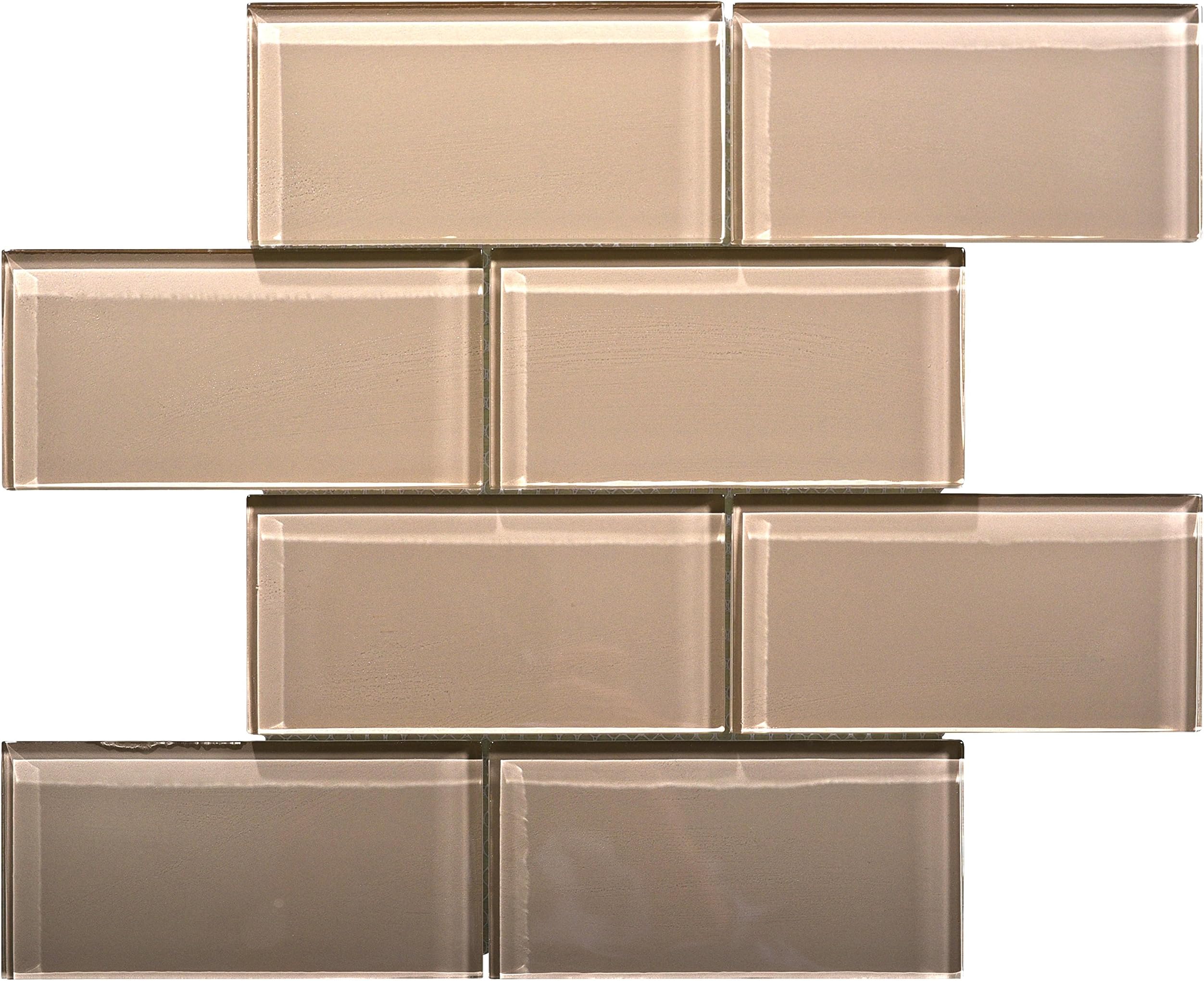 WS Tiles: 3" x 6’’ Subway/Brick Beige Glass, Backsplash, Mesh-Mounted Tile for Kitchen & Bathroom - 12 in x 12 in x 8mm - Pack of 5 Sheets