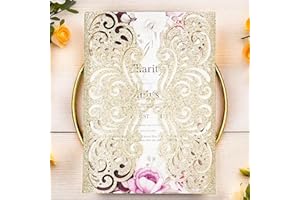 YHOTA 20 Pcs Laser Cut Wedding Invitations Card Pocket with Envelope for Birthday Party Baby or Bride Shower Invite Fit for 5