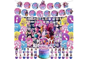 LONVICHTT K-pop Demon Hunters Birthday Decorations, 137 Pcs Party Supplies Kit with Large Backdrop, Banner, Cake Topper, Cupcake Picks, Balloons, Stickers for Themed Celebration