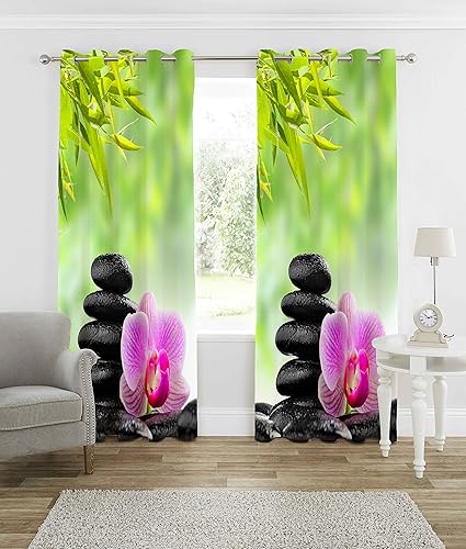 b7 CREATIONS Polyester Knitted Floral Digital Print 9 ft Long Door Curtain, Green
