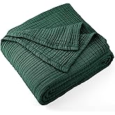 Carriediosa 100% Cotton Muslin Throw Blanket 108" X 90" King Size，4-Layers Summer Gauze Throws for Bed Couch，Soft Lightweight Breathable Linen Blankets Bedspread for Adults All Season，Dark Green