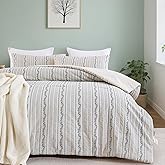 Purefair 100% Cotton Jacquard Comforter Set, Striped Floral Print, Soft Lightweight Reversible 3 Piece Bedding Sets for All Season, King(104"x90")