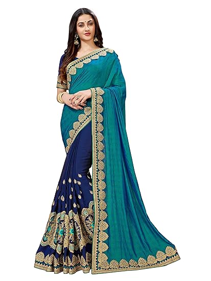 Women's Brocade Art Silk Saree With Blouse Piece (MN673_Blue)