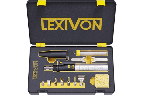 LEXIVON Butane Soldering Iron Multi-Purpose Kit | Cordless Self-Igniting Adjustable Flame 7-Tip Set | Pro Grade (LX-770)